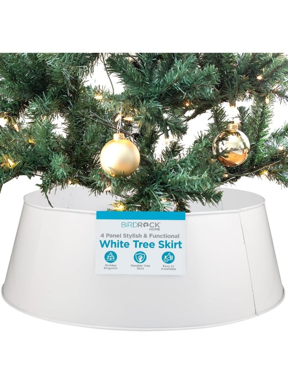 4-Panel White Christmas Tree Collar - Metal Holiday Skirt Decor with Pet